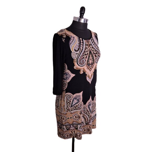 Women's Paisley Tunic, Rayon/Pink, Large, Scoop Neck, 3/4 Balloon Sleeve - Picture 1 of 11